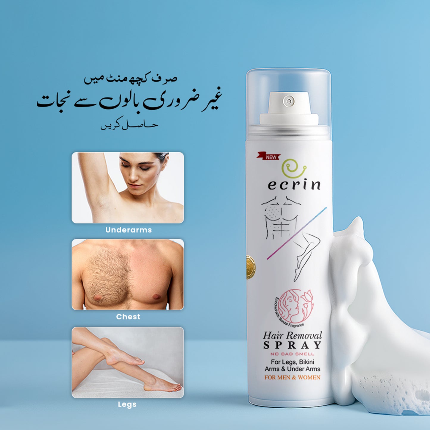 New Ecrin Hair Removal Foaming Spray (for men & women) - 200ml