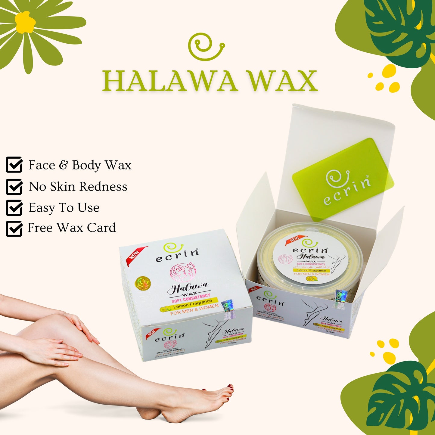 Ecrin Halawa Wax - 100% Lemon & Sugar Base - Free Wax Card - 225 gram - β
Guaranteed Results