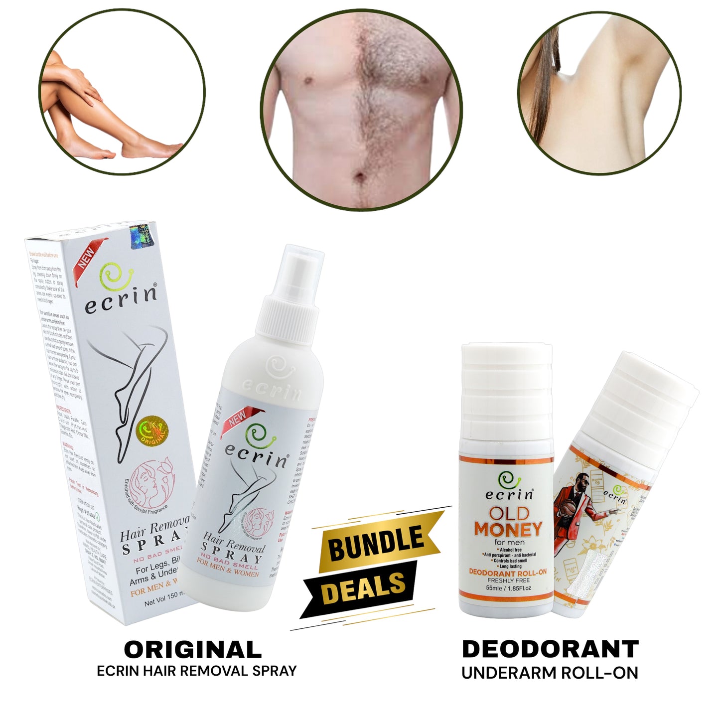 Ecrin Hair Removal Spray With Best Underarm Roll-on 💥Bundle Offer💥 (for men & women)