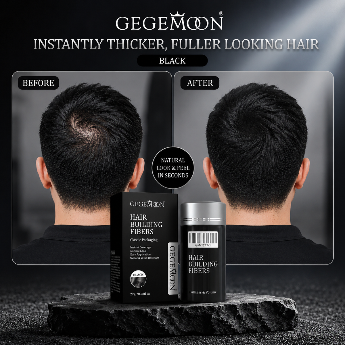 Natural Black & Brown Hair Fiber Powder 22g – Instant Thinning Hair Coverage, Volume Boosting & Natural Looking Finish