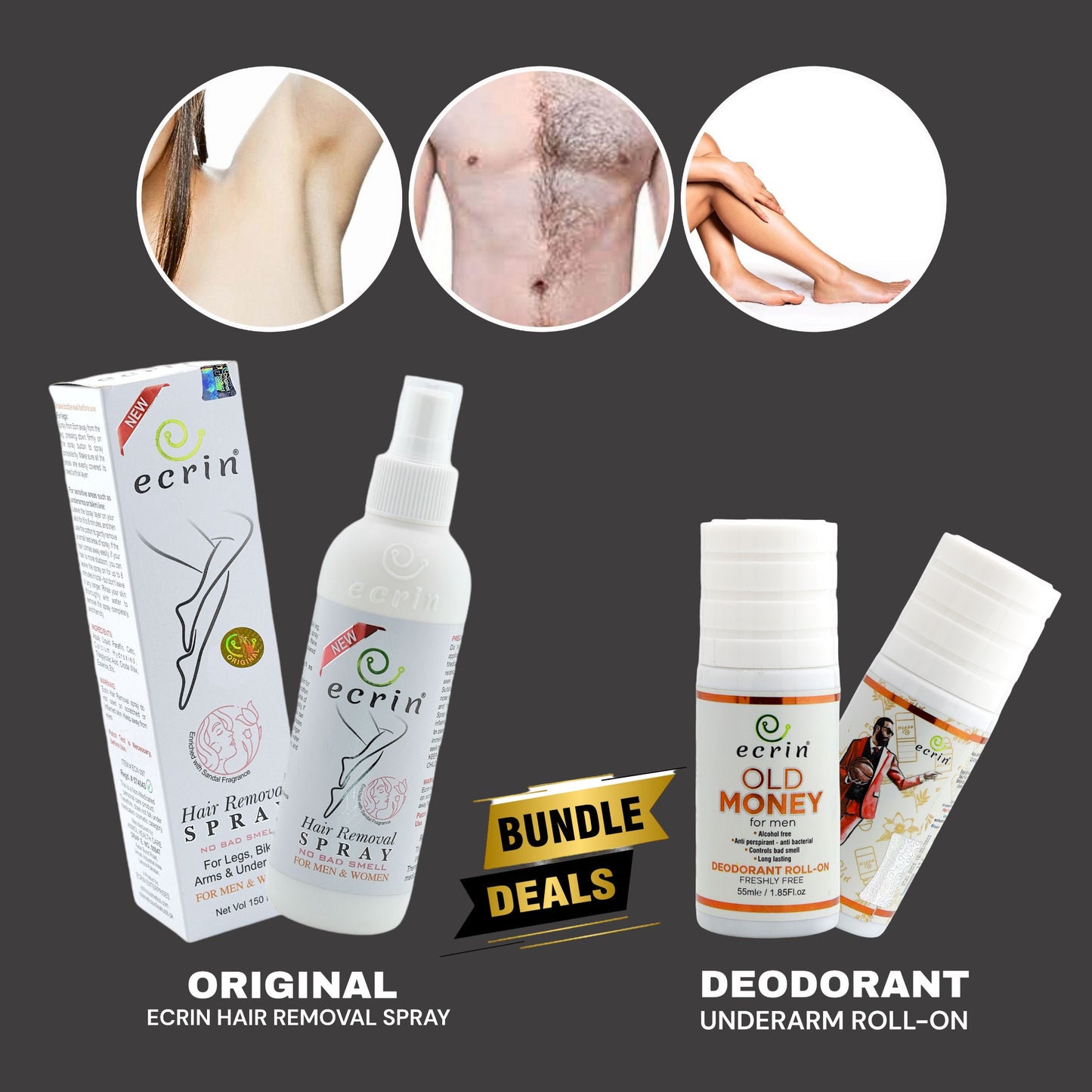 Ecrin Hair Removal Spray With Best Underarm Roll-on 💥Bundle Offer💥 (for men & women)