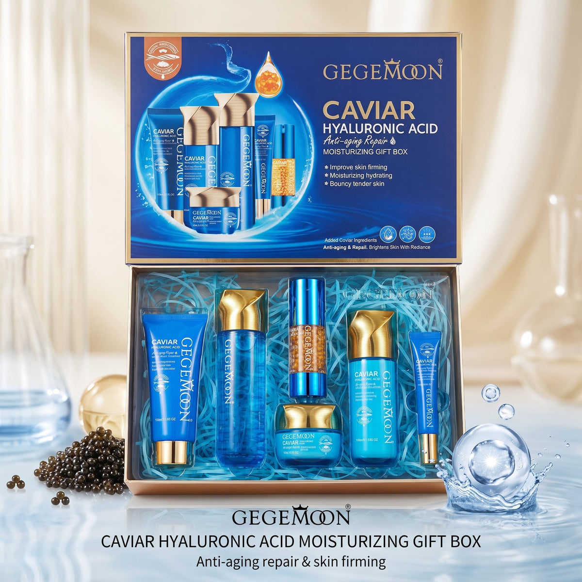 Caviar & Hyaluronic Acid Luxury Skincare Set – Anti-Aging, Deep Hydrating & Skin Plumping Complete Routine Kit