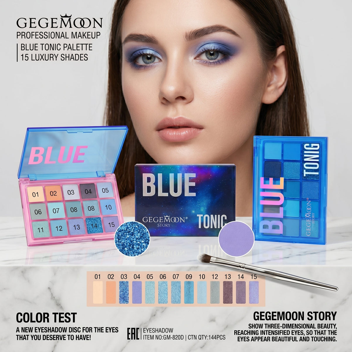Blue Toning 15-Color Eyeshadow Palette – Smoky, Cool & Icy Shades for Dramatic Eye Makeup Looks