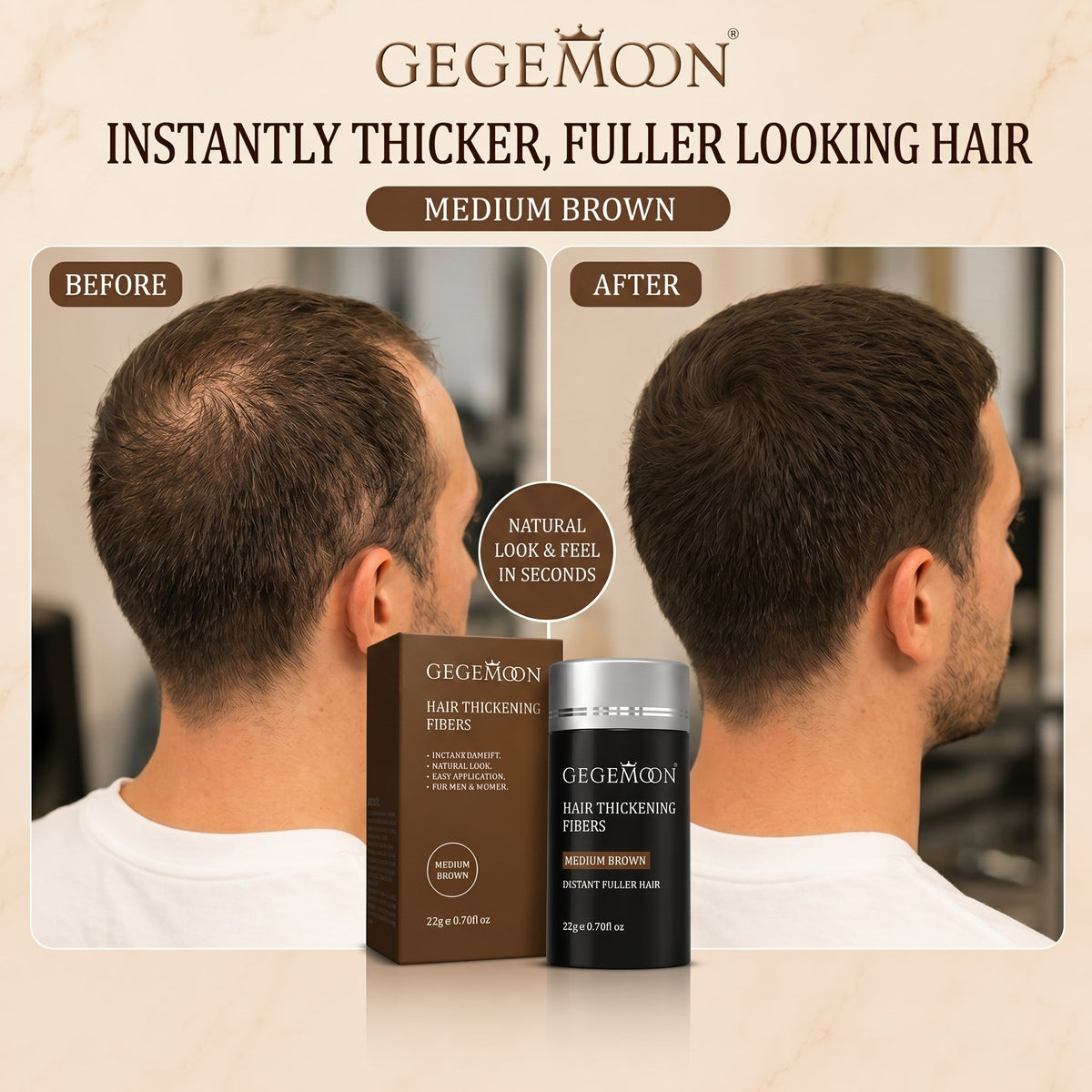 Natural Black & Brown Hair Fiber Powder 22g – Instant Thinning Hair Coverage, Volume Boosting & Natural Looking Finish