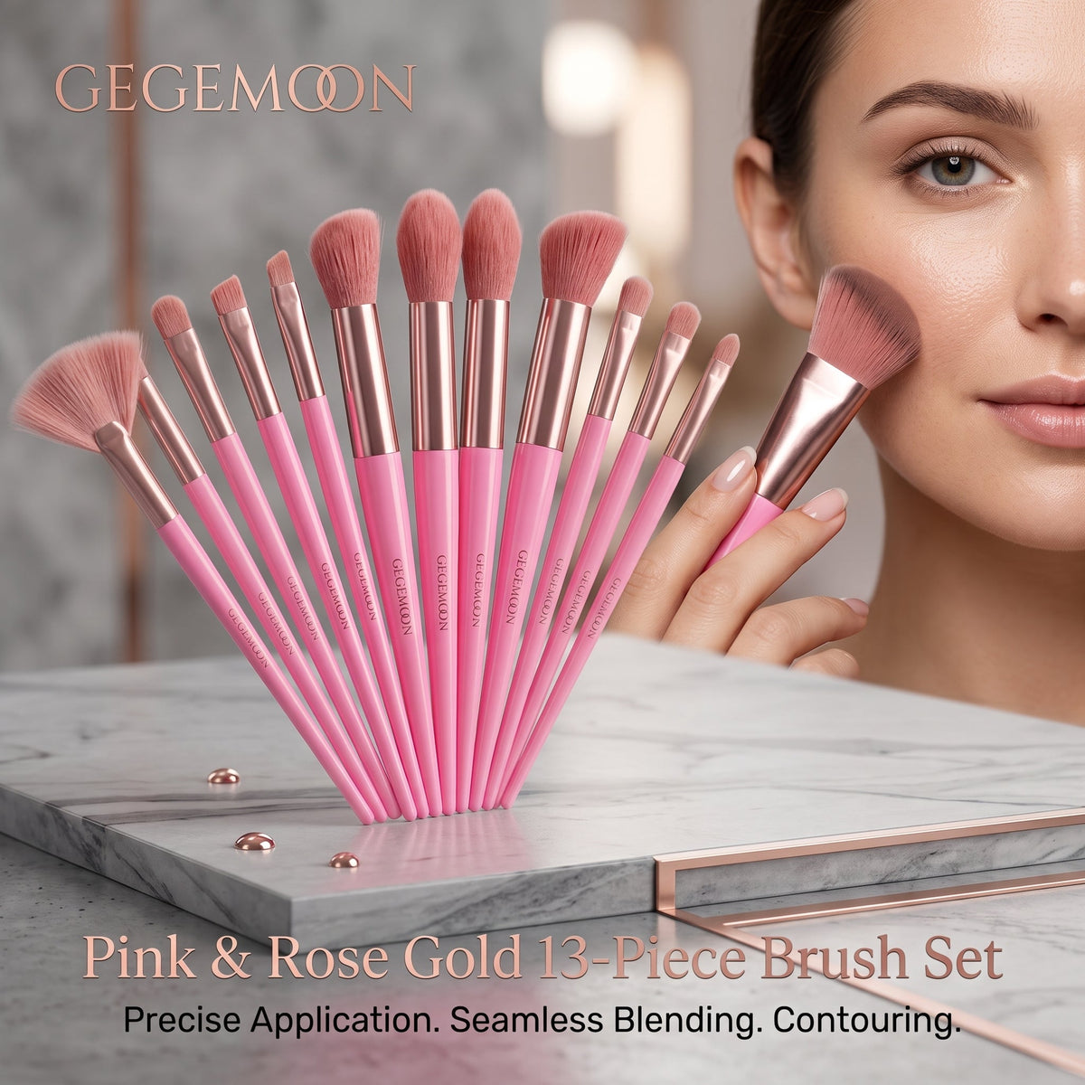 13-in-1 Professional Makeup Brush Set – Complete Face & Eye Blending, Contouring & Application Kit with Pouch