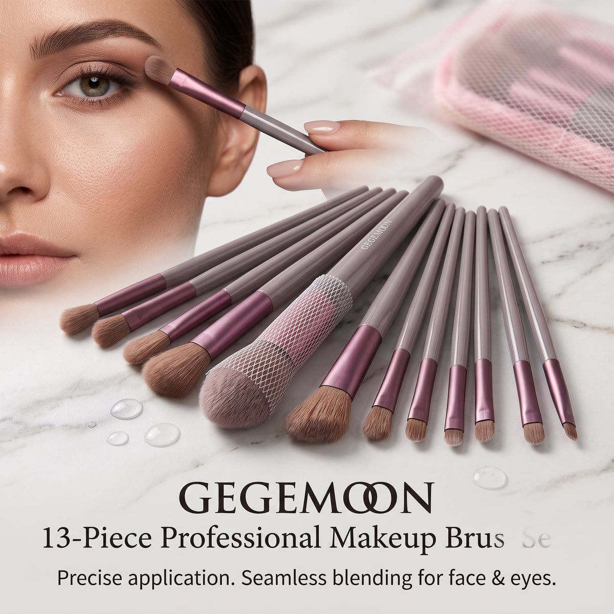 13-in-1 Professional Makeup Brush Set – Complete Face & Eye Blending, Contouring & Application Kit with Pouch