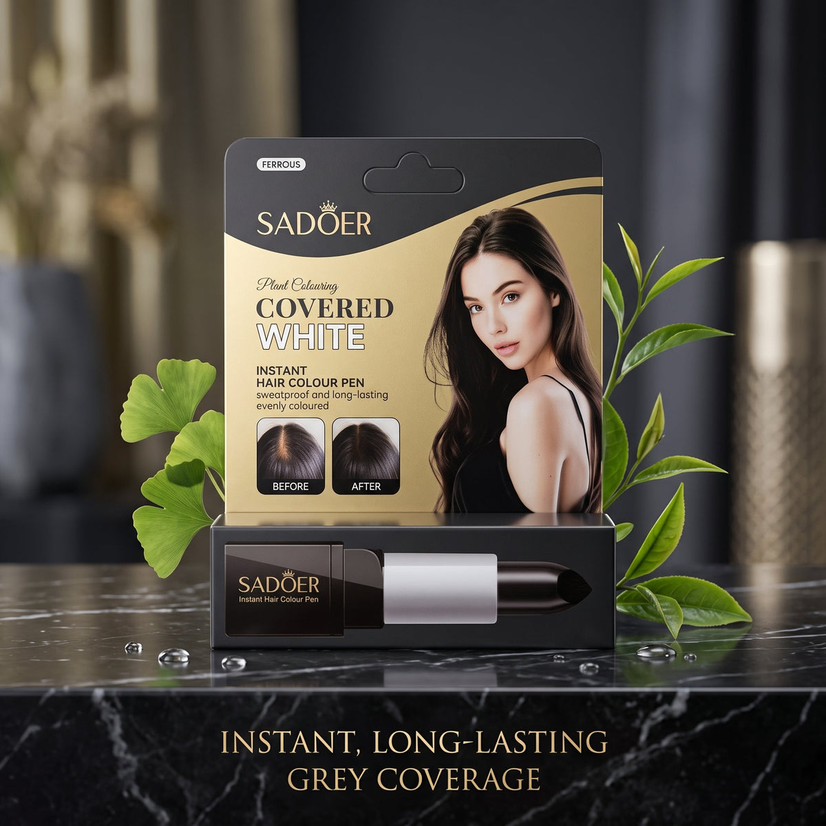Sadoer Plant Colouring Hair Touch-Up Stick – Instant Grey Coverage, Root Concealing & Natural Finish Hair Color Pen
