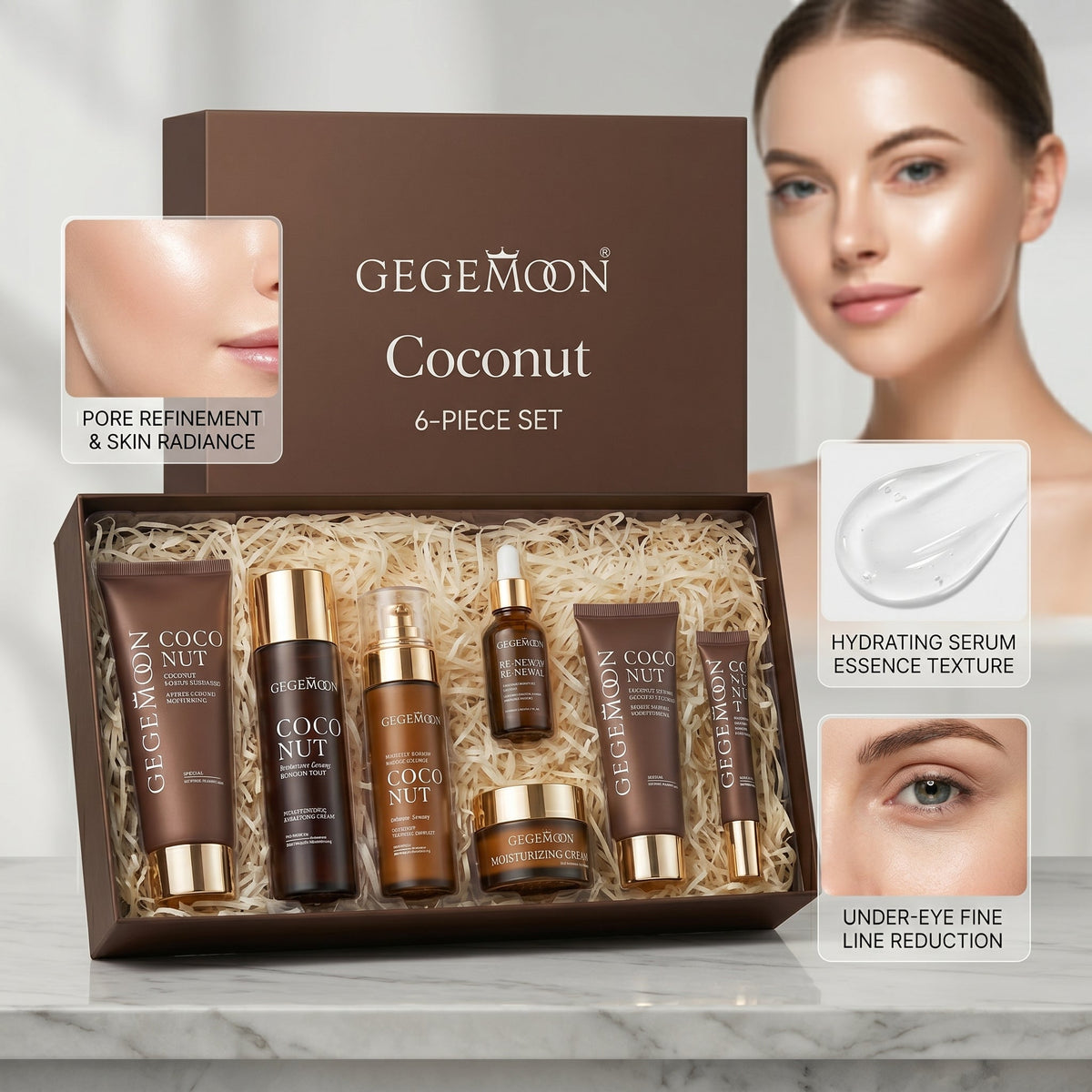Coconut & Ceramide 6-in-1 Skincare Set – Deep Moisturizing, Skin Barrier Repair & Softening Routine Kit
