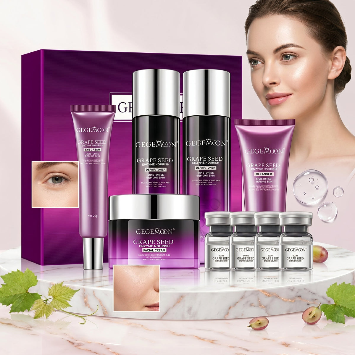 Grape Seed 9-in-1 Complete Skincare Set – Antioxidant Brightening, Anti-Aging & Deep Hydrating Routine Kit