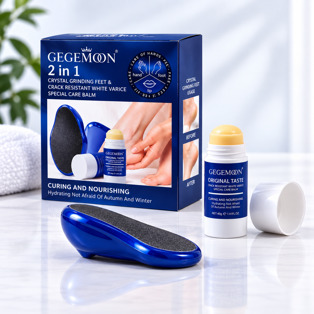 Gegemoon Crystal Foot Filer and Crack Repair Balm Blue