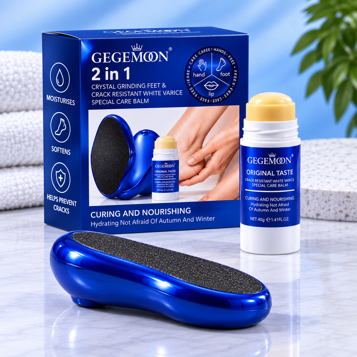 Gegemoon Crystal Foot Filer Crack Balm Blue - Side View